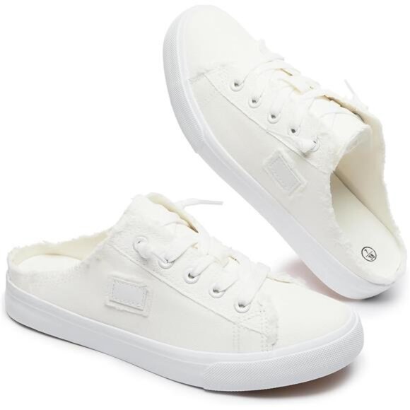 Women's Slip on Sneakers Canvas Slip White - Picture 1 of 7